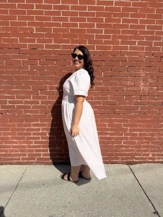 Short Sleeve Striped Dress - Pink