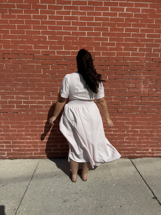 Short Sleeve Striped Dress - Pink