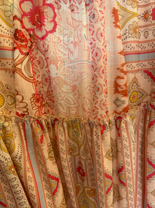 Floral Mixed Print Sleeveless Tiered Maxi Dress