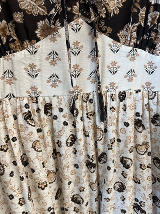 Multi Pattern Spaghetti Strap Midi Dress Neutral Colorway