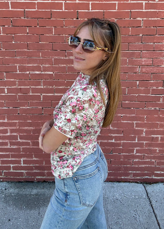 Floral Printed Mesh Layering Top
