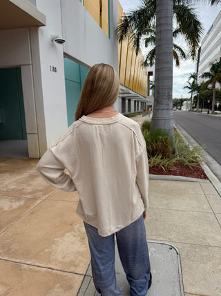 Crewneck Ribbed Long Sleeve Knit Top