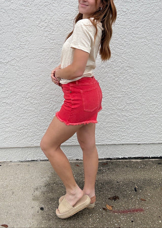 Daze Denim Troublemaker High Rise Shorts Chili Pepper