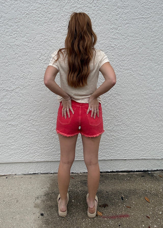 Daze Denim Troublemaker High Rise Shorts Chili Pepper