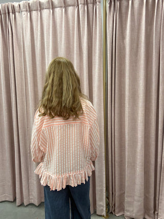 Striped Button-Up Shirt Peach/White