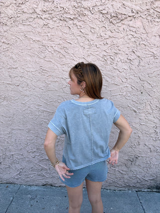 Short Sleeve Knit Top - Slate Blue