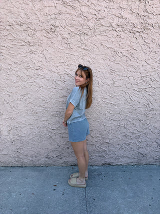 Short Sleeve Knit Top - Slate Blue