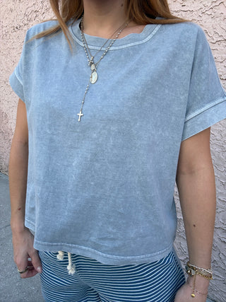 Short Sleeve Knit Top - Slate Blue