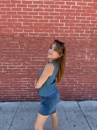 Free People Tilly Vest Button Up Tank - Ocean View Blue