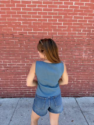 Free People Tilly Vest Button Up Tank - Ocean View Blue