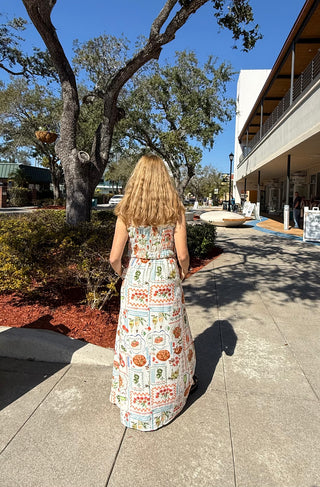 Smocked Food Print Maxi Dress