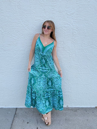 Green Print Maxi Dress