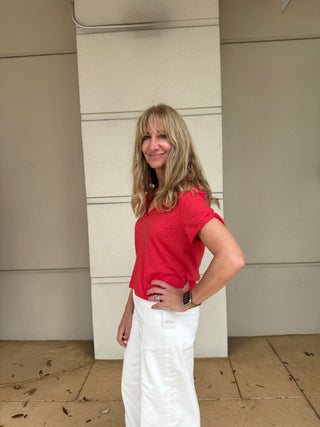 Free People Take Two Tee  Red Combo