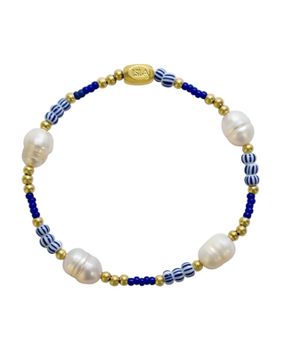 ISLA Pearl Here and There Beaded Stretch Bracelet in Cobalt