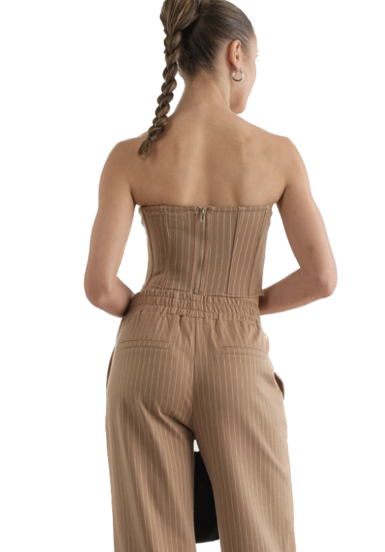 I'm The Man Corset Top features a zipper back, strapless corset with boning.  Back View. 98% Polyester 2% Spandex