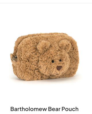 Bear-shaped pouch with a face on a white background jellycat