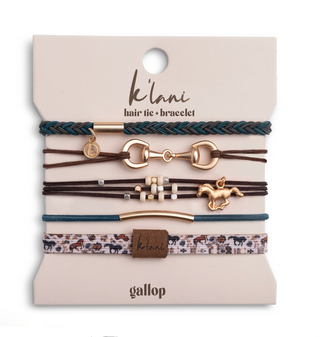 K'Lani Hair Ties -"Gallop". brown, teal and gold