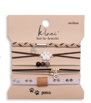 K'Lani Hair Ties -"Paws"  brown, taupe and silver