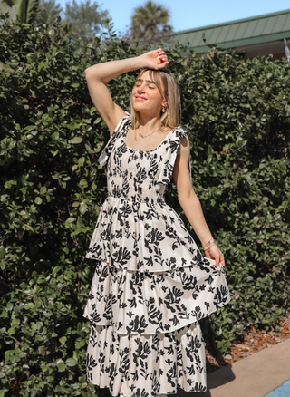 Kamaria Midi Tiered Dress Black and Cream