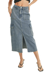 Keeping Tabs Denim Cargo Skirt  Body contour knit skirt with side slit   Material: 54% Cotton, 37% Polyester, 8% Viscose, 1% Spandex