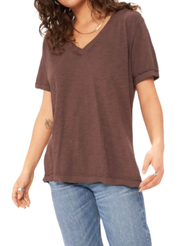 Knock Out V Neck Tee  Say goodbye to boring v necks...  Our Knock Out V Neck Tee is a revamped play on your typical boring tee. With a relaxed v-neckline and slit side seams, and contrast rib bands throughout, this tee hangs in all the right places. Combine that silhouette with our signature 100% slub cotton fabric, and you've got your next favorite tee.