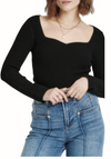 Lena Ribbed Sweater has long sleeves and sweet heart neckline.     70% Viscose 30% Nylon