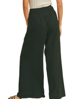 Linen Smocked Waist Pants Black  Rayon linen smocked waist pants with tassel  • 70% Rayon 30% Linen back