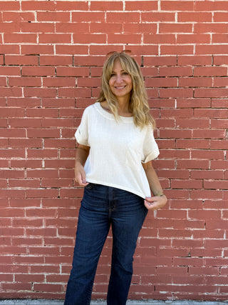 Linen Short Fold Sleeve Boxy Cut Top