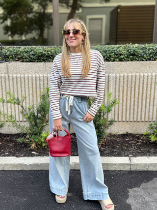  Long Sleeve Striped Tee brown white looser fit