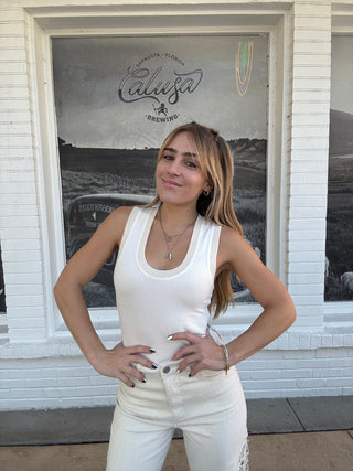 Longer Days Tank White Alyssum Free People Scoop Neck