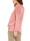Mae Textured V-Neck Long Sleeve Tee in Dusty Cedar Let's hear it for lightweight long sleeves.  The Mae Textured Relaxed V-Neck Long Sleeve features our signature textured fabric that you all know and love. The soft v-neckline, drop shoulders, side slits, raw hem details, and overall draped fit create a casual, effortless staple. Pair with jeans, heels, and a cute bralette underneath for mid-week happy hour. back