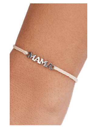 Mother knows best—and will look the best, too!—when she’s wearing our Mama Charm Bracelet. Set on a bitty braid band, this stackable style features a silver or gold “MAMA” letter charm.  - Silver: brass base with rhodium plating - Gold: brass base with gold plating - Wax-coated - "Mama" charm: 4mm (H) x 19mm (W) - Adjustable from approximately 2-5 inches in diameter