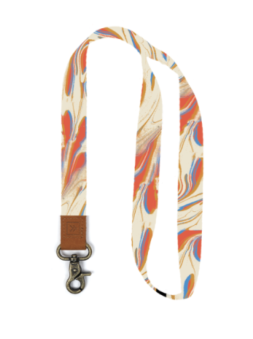 Marble Neck Lanyard  Take on the world in style with our Neck Lanyard–the perfect sidekick to carry your keys, Thread® essentials, and more. Keep track of your stuff and express yourself with our convenient and cool lanyards.  • Polyester strap, genuine leather loop and metal clasp   • Quality Metal clasp