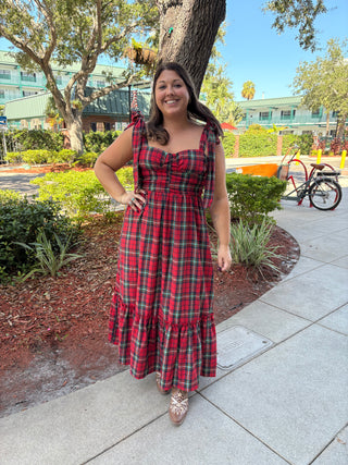 Midi Plaid Dress Red Green White