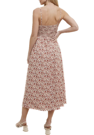 Miss Americana Floral Dress  Floral midi dress with piping detail - Adjustable straps and smocked back detail - Side pockets and lined  Material:  SELF: 100% POLYESTER / LINING: 100% POLYESTER (back)