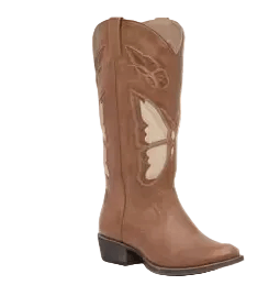 Brown cowboy boot on a white background