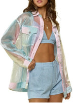 Light of Stars Organza Jacket  Button down see-through jacket in metallic organic.   Material: 100% Polyester