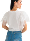Fly Away Flutter Sleeve Top  Soft knit top with mesh flutter sleeve.   Material: Self, 100% Lining: 100% Polyester back white