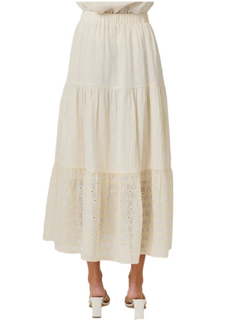 Oatmeal Eyelet Tiered Skirt