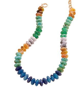 Necklace with multicolored beads on a beige background