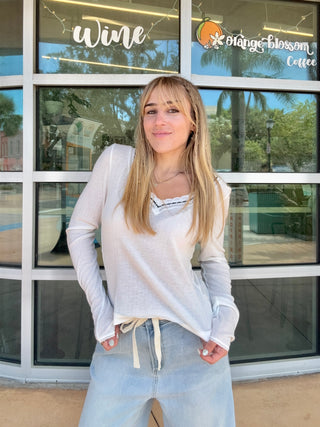 Only You Long Sleeve Ivory Free People ribbon detail