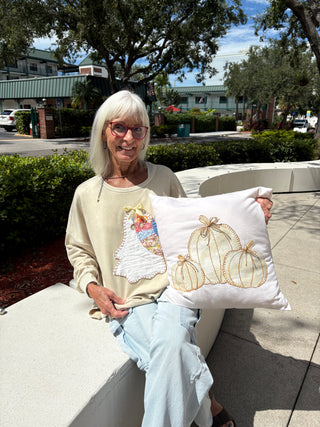 Patch up your piece for Fall class registration patchwork pillow Boo Ghost