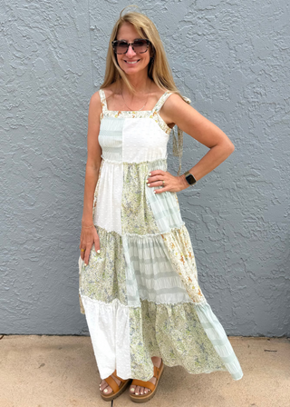 Patchwork Tie Shoulder Maxi Dress | Pink & Navy Boutique Patchwork Tie Shoulder Maxi Dress | Pink & Navy Boutique