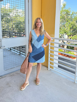 Patchwork Denim Zigzag Mini Dress