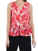 Pink Louise Sleeveless Top  Elevate your vaca style with our Pink Louise Sleeveless Top! Crafted from breezy crinkle fabric, it's the perfect choice for hot days. The playful pink print adds a pop of color to your outfit, while the sleeveless design keeps you cool. The flirty peplum hem adds a touch of flair, making it an ideal choice for both casual outings and special occasions. Embrace the sun and embrace style with this chic summer essential.  Material:  97% Polyester, 3% Elastane