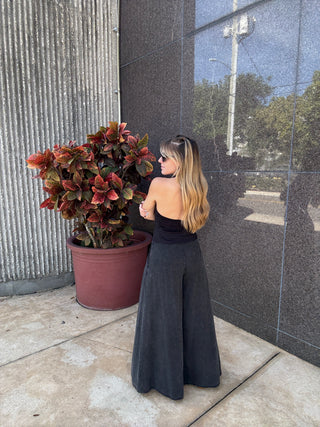 Pintuck Wide Leg Pant Washed Black