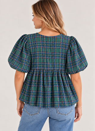 Plaid Short Sleeve Front Tie Shirt