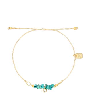Pura Vida Dainty Turquoise Bead Gold Charm Bracelet