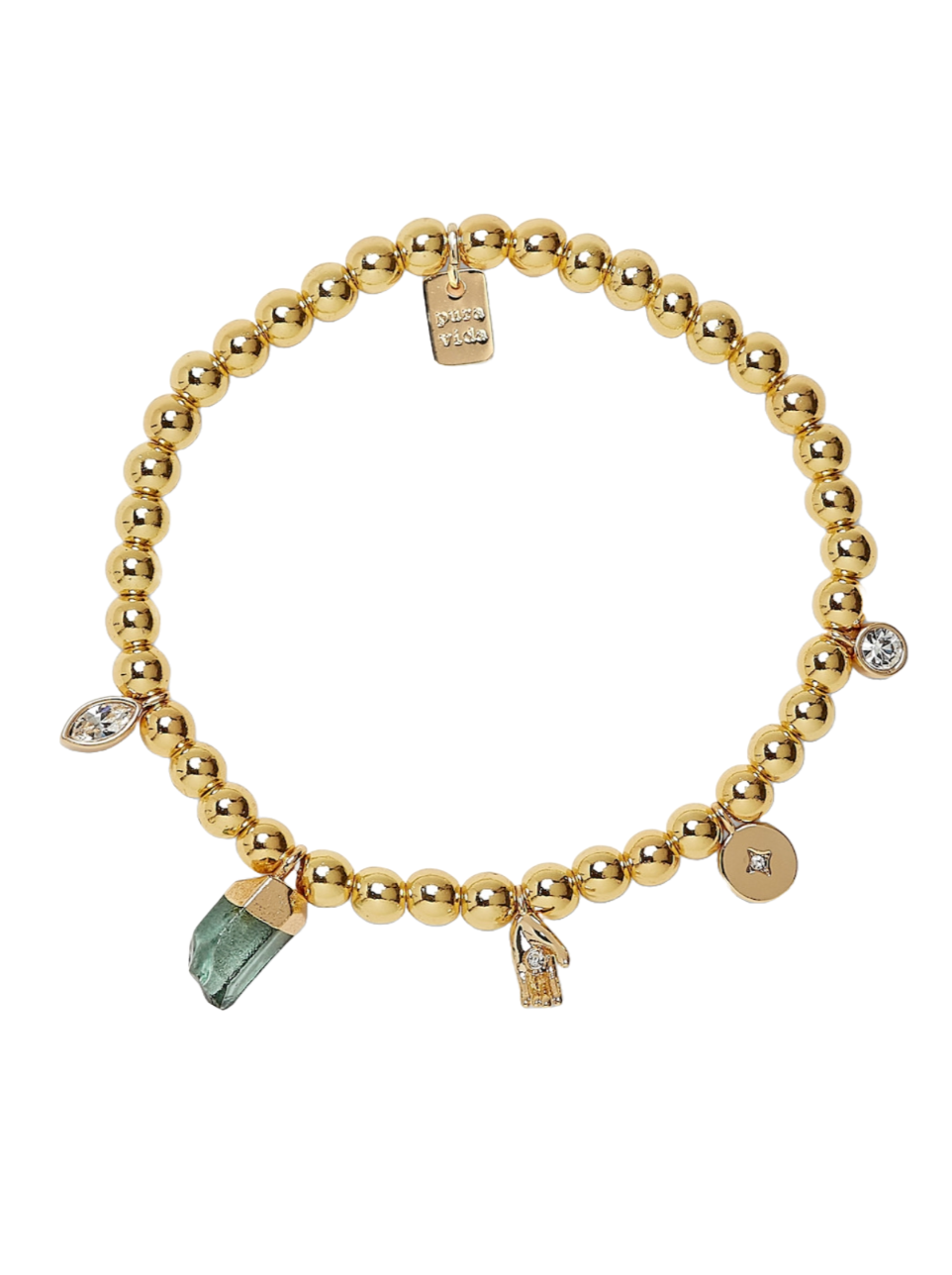 Pura Vida Jade Beaded Gold Charm Bracelet