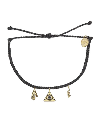 Pura Vida Mystics Mixed Gold Charm Bracelet String  The trusted durability, comfort, and versatility of the OG Pura Vida String Bracelet leveled up with meaningful motifs and symbols. The perfect amount of dimension to integrate into your everyday pieces.